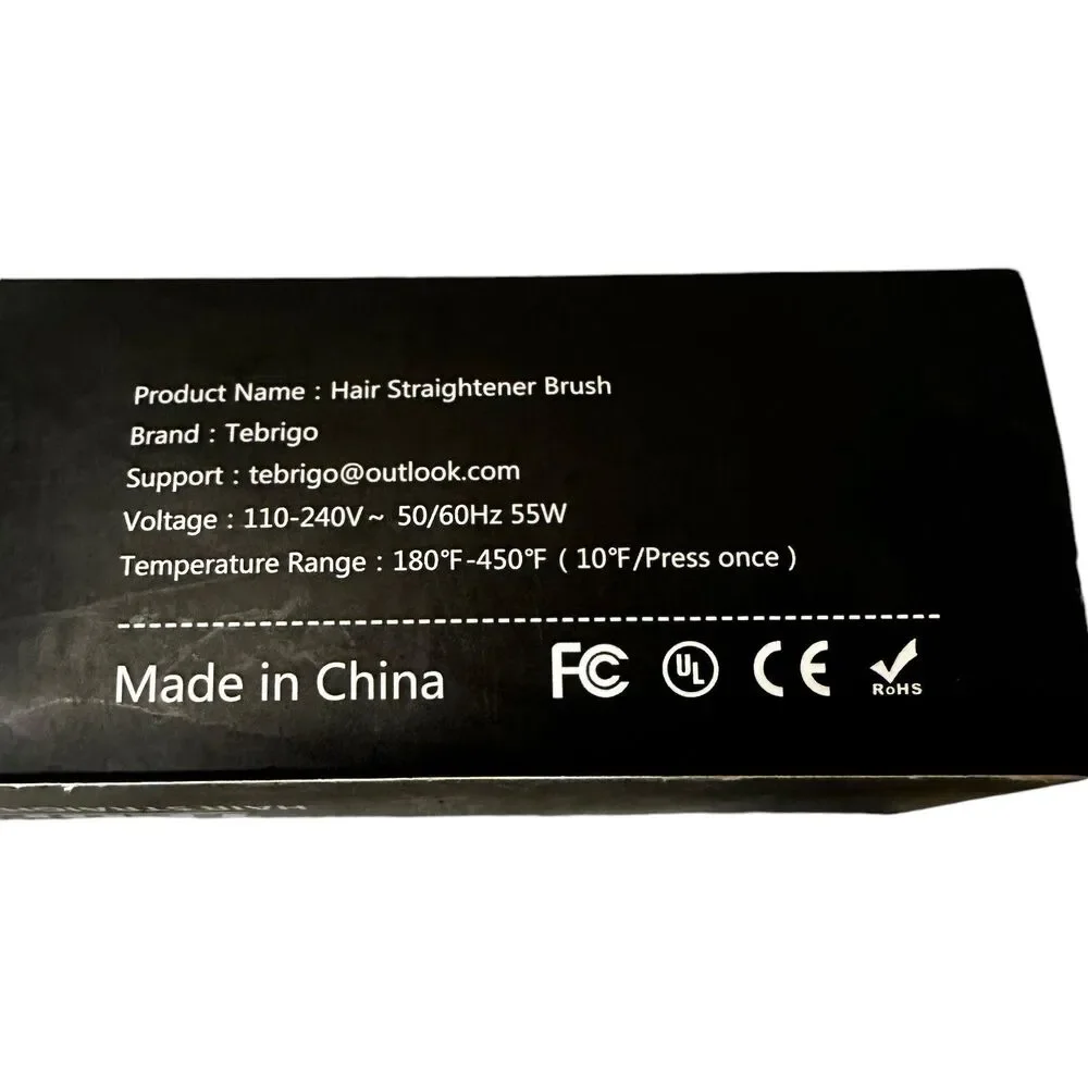 Tebrigo Hair Straightener Brush Heat Styling Tool Corded. Black Pink Open Box